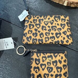 Coach Black and Leopard Print Wristlet Set